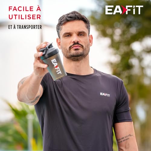 Eafit Shaker Protéine 400 ml Sans BPA – Gradué avec Mélangeur en Acier – Whey Protein, Pre Workout, Creatine – Plastique Anti-Fuite pour Sport et Fitness - Noir clair marque française – Image 6