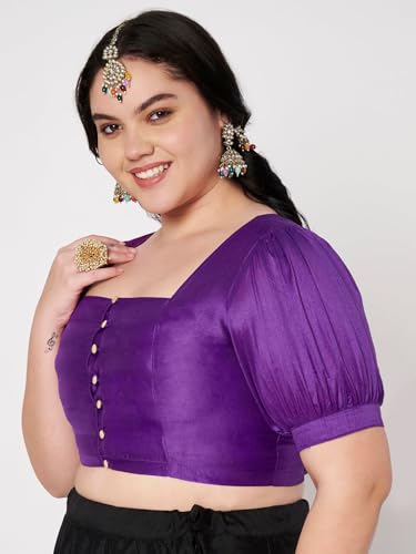 Image of studio rasa Women's Plus Size Silk Blend Button Down Crop Top for Wedding Festive Party