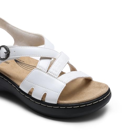 DREAM PAIRS DREAM PAIRS Women's Comfortable Arch Support Wedge Sandals Open Toe Summer Walking Shoe,Size 10,White,DWUMWS2510