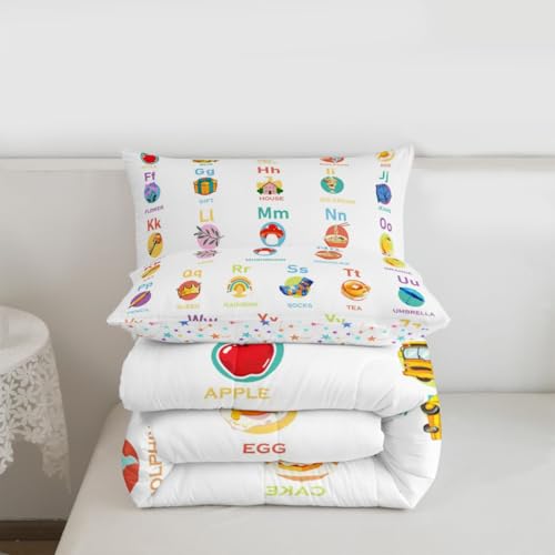 Image of Feelyou ABC Alphabet Bedding Set King Size, Cartoon Alphabet Comforter Numbers Alphabet Comforter Set Kids Toddler Educational Learning Duvet Set Microfiber Bed Set