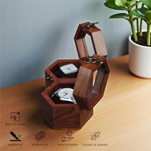 Image of Vintage Wooden Watch Box for Men, Timepiece Display Case, Honeycomb Watch Storage & Organizer, Jewlery Box for Women, Anniversary Gift For Husband (2 Compartments)