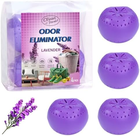 4 Pack Baking Soda Deodorizers, Lavender Scent Shoe Deodorizer Balls, Air Freshener for Home, Odor Eliminator for Closets Bathroom Pets, Up to 80 Days