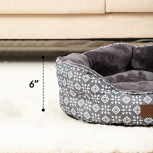 Yotruth Cat Bed For Small Dogs Washable - Cat Bed For Indoor Cats, Round Super Soft Plush Flannel Puppy Beds, Slip-Resistant Oxford Bottom (20"X19"X6", Grey Lily) #TOP2