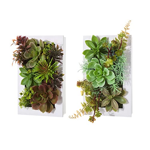 LOLAhome Set de 2 Paneles Artificiales para jardín Vertical Blancos de plástico de 24x15x10 cm