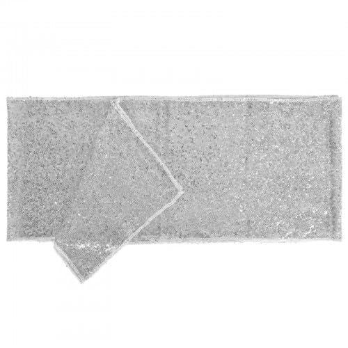 Dokeno Runner da Tavolo con Paillettes 30 x 275 cm, Runner da Tavolo Argento, Tovaglia Glitter Rettangolare, Decorazioni da Tavola per Decorazione di Natale della Festa di Compleanno di Nozze