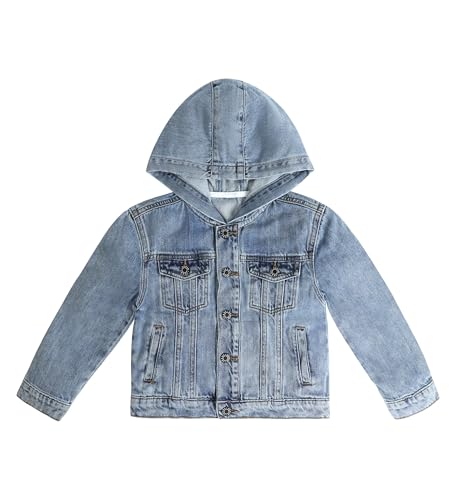 Image of KIDSCOOL SPACE Boys Denim Jacket,Little Big Kids Simple Design Hooded Jean Coat