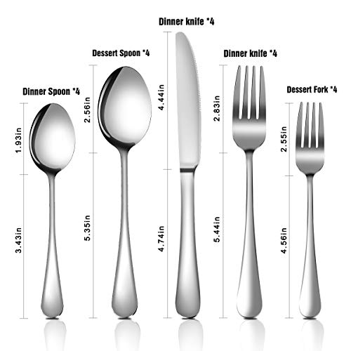 Silverware Set, Massugar 25 Piece Silverware Flatware Cutlery Set, Stainless Steel Forks Spoons Knives Set Utensils Service For 4, Include Knife/Fork/Spoon, Mirror Polished (25-Piece) #TOP1