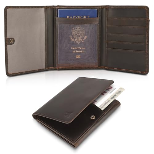 Polare Full Grain Leather Pilot Wallet Passport Holder RFID Blocking Trifold Wallet for Men Travel Cover Document Organizer for Aviation Professionals