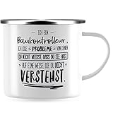 JUNIWORDS Emaille-Tasse, Ich Bin Baukontrolleur, ich löse Probleme, von denen du Nicht weißt, DASS Sie hast, Weise, Nicht verstehst, Silber (5008821)