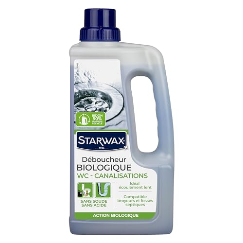 STARWAX - Déboucheur Biologique pour WC et Canalisations - Sans soude - Sans acide - Idéal écoulement lent - Compatible broyeurs et fosses septiques - Fabrication française - Action biologique
