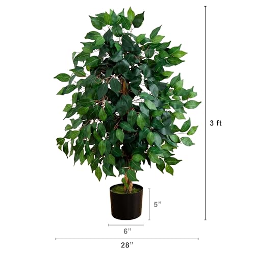 image for Nearly Natural 3ft Triple Trunk Artificial Ficus Tree with Natural Woo