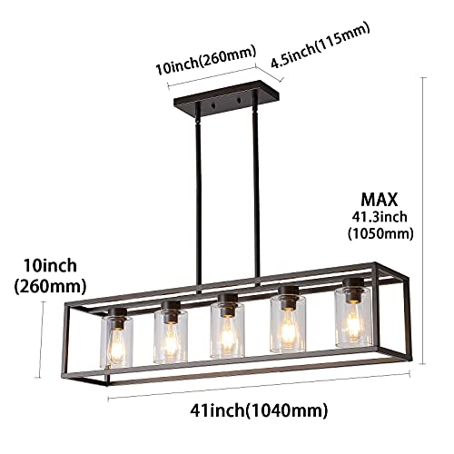 Xilicon Oil Rubbed Bronze Farmhouse Chandelier Dining Room Lighting Fixture Hanging 5 Light Kitchen Island Lighting With Glass Shade For Dining Room #TOP4