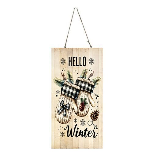 Christmas Handmade Wood Sign, Decorative Wall Sign, Wreath Sign, Door Hnager, Christmas Wall Decor, Hanging Sign Twisted R Design (Hello Winter Mittens)