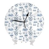 GVYGVY Orologi da parete a batteria da 25,4 cm, con stampa di ancora e faro, moderni e silenziosi, piccoli orologi da parete per soggiorno, cucina, bagno, ufficio, decorazione decorativa con supporto