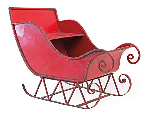 Boston International Metal Decorative Santa Sleigh, 14 x 10.75-Inches, Red