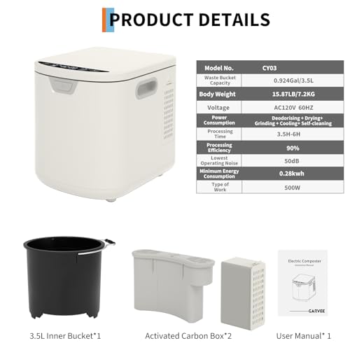 Homfan 3.5L Electric Composter Countertop, 3 Modes Kitchen Smart Compost Bin with Auto Cleaning, LED Display, Turns Kitchen Waste Into Dry Manure, Low Noise Food Waste Compost Machine
