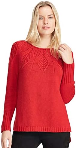 Chaps Womens Stitched-Yoke Crewneck Pull Over Long Sleeve Sweater (Red, XXL)