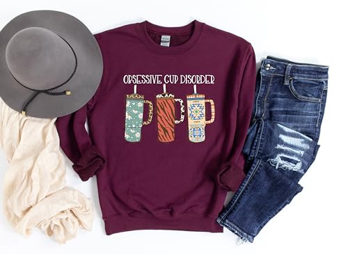 Obsessive Cup Disorder Sweatshirt, Retro Cup Sweatshirt, Trendy Coffee Cup Pattern Gift, Valentines Sweater, Cute Valentine Gift For Her, Love Sweatshirt, Cute Tumbler Love Sweater4