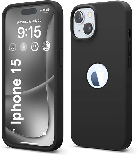 Image of SBMS Liquid Silicone Case for iPhone 15 6.1-Inch, Logo Cut Silky-Soft Touch Full-Body Protective Phone Case, Shockproof Back Cover for iPhone 15 (Black)