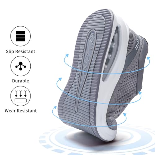 Womens Orthopedic Trainers with Arch Support Air Cushion Memory Foam Breathable Mesh Anti-Slip Running Shoes for Ladies Tennis Comfort Sneakers Grey UK 8 - Image 3