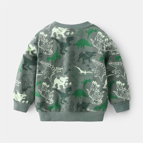 Toddler Boy Dinosaur Crewneck Sweatshirt Cotton Long Sleeve Pullover Shirt Fashion Top Camouflage Green Fall Outfit2