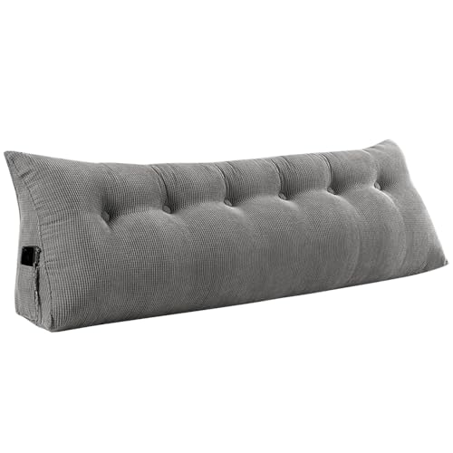 Cousín de Lectura para Cama o Sofá Triangular Cousín de Respaldo para Sofá Cousín de Cabecera para Bebé Funda Desmontable Rellenada para Mayor Confort - 180 * 50 * 20 cm - Un Gris