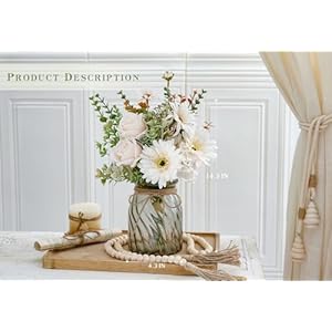 Fake flowers artificial flowers roses daisies with vase faux silk flowers eucalyptus fake plant decor for home office bathroom farmhouse kitchen dining table decor  urban country home decor