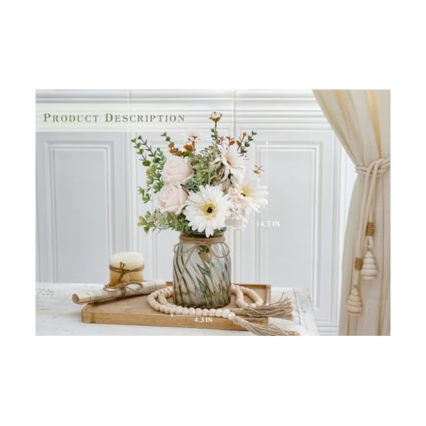 Fake flowers artificial flowers roses daisies with vase faux silk flowers eucalyptus fake plant decor for home office bathroom farmhouse kitchen dining table decor  urban country home decor