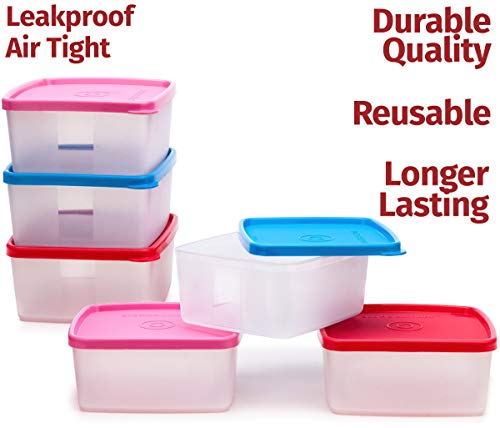 Image of Signoraware Freezer Fresh BPA Free Plastic Small Container | Airtight & Leakproof | Stackable & Durable | Freezer & Microwave Safe | Ideal for Leftover & Snacks (500ml x 6 | Set of 6 | Multicolour)