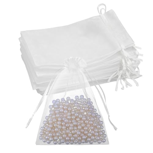 Organzasäckchen Groß 18 * 13 cm Weiß Organzabeutel Organza Beutel Mit Kordelzug Schmucksäckchen Geschenktüten Organza Säckchen für Hochzeit Oder Fest Party