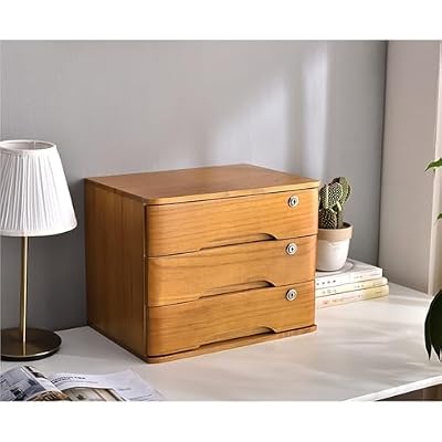 ntumLeap Rustic Solid Wood Desk File Cabinet,Lockable Storage for Office/Home/School,1/2/3/4 Drawers,Stylish Wooden Chest & for Enhanced Workspace Efficiency,D-3 Layer