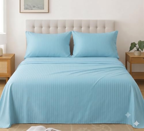 Image of Satin Striped Glace Cotton Double bedsheet with 2 Pillow Cover | Soft & Smooth Finish | Double Bed bedsheet 90 x 90 Inch | Pillow Cover 18 x 28 Inch | Breathable, Fade Resistant