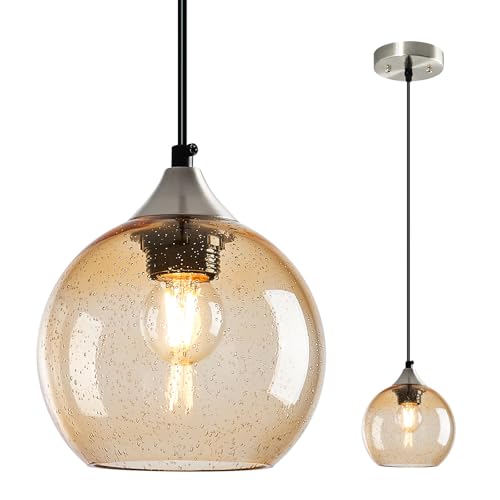 Image of Light Brown Glass Pendant Lights Kitchen Island Globe Pendant Light Fixtures Modern Pendant Lighting for Bedroom Living Dining Room Light Fixture (5.9 in, 1 Pack)