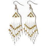 African Zulu beaded earrings - Chandelier NEW DESIGN - White and gold - Gift for her