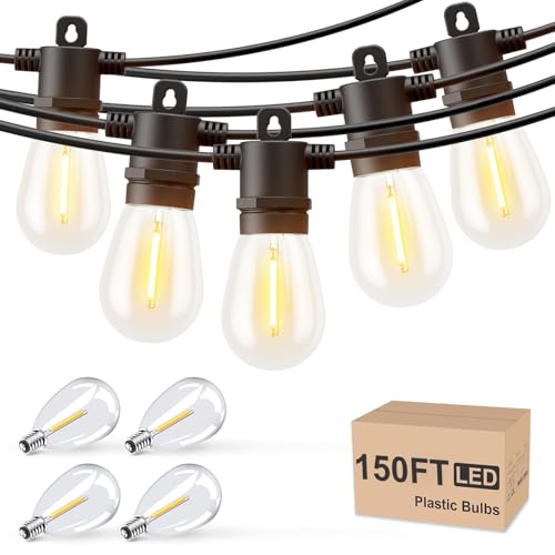 Svater Outdoor String Lights 150 FT, Patio Lights for Outside with Shatterproof Bulbs, IP65 Waterproof Commercial Grade LED Hanging Light for Backyard Bistro Market Cafe, Black by Svater - Used condition - US$39.83