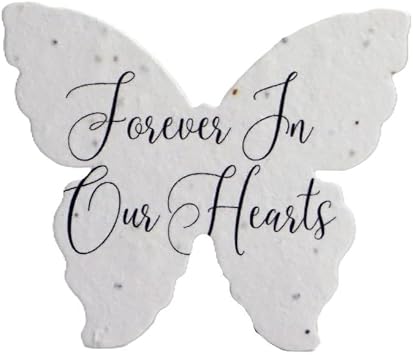Of The Earth Handmade Paper - Wildflower Seed Paper Butterfly Shapes - B/W Script Variations - 3" - Set of 48 Forever in Our Hearts