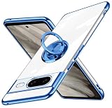 Google Pixel 8 用 ケース リング付き クリア Pixel8 用 カバー 耐衝撃 全面保護 軽量 薄型 ピクセル 8 用 スマホケース スタンド機能 車載ホルダー対応 擦り傷防止 滑り止め 落下防止 ストラップホール付き TPU（ブルー）