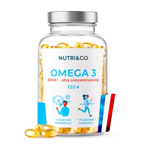NUTRI & CO Omega 3 Wild Fish Oil EPAX®, Alta Concentrazione di EPA DHA e Vitamina E - Da Pesca Sostenibile e Olio di Pesce Puro, 120 Capsule Antiossidanti, Prodotto in Francia