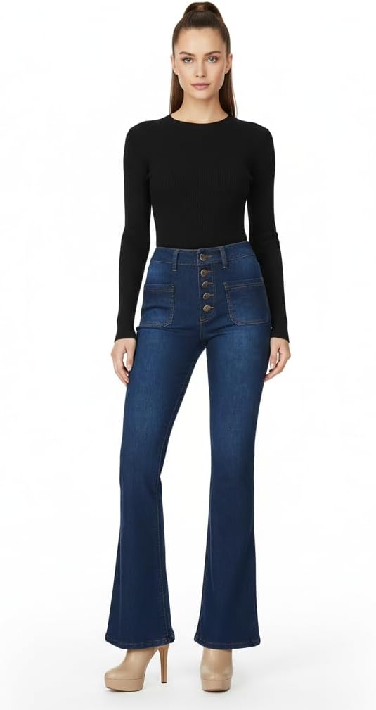 Womens Flare Jeans High Waisted Bootcut Bell Bottom Jeans for Women,Black Stretchy Slimming Denim Pants