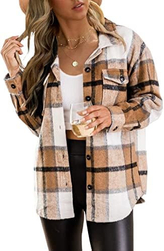 Trendy Queen Womens Flannel Plaid Button Down Shacket
