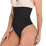 FUT Women High Waist Shapewear Trainer Tummy Control Thong Panty Underwear, Black, Medium - Large