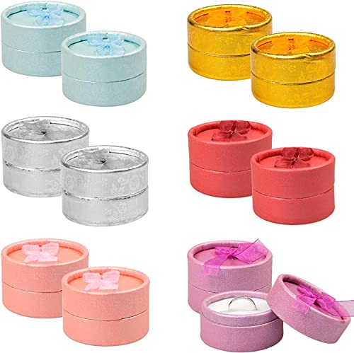 12 Pcs Earring Box Ring Boxes Small Gift Box Cardboard Round Ring Gift Box Bow Jewelry Gift Boxes with Bow-knot Ring Jewelry Boxes Packaging Case Small Gift Boxes Valentine's Day