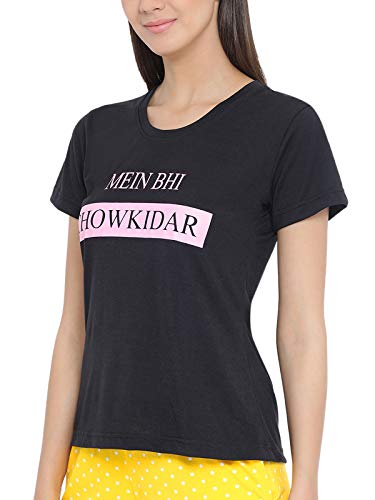 Image of Clovia Women's Cotton Rich Text Print Top
