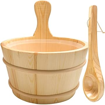 wooden bucket and ladle