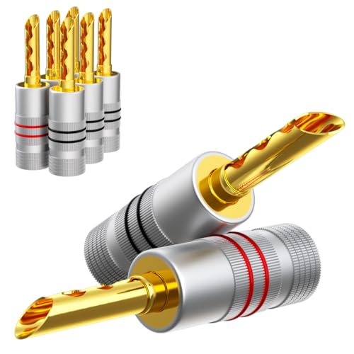 Monosaudio High End Lautsprecher Bananenstecker 8 Stück Doppelschraube Verriegelung 4mm BFA vergoldet HiFi Lautsprecherkabel Stecker (BA1466G)