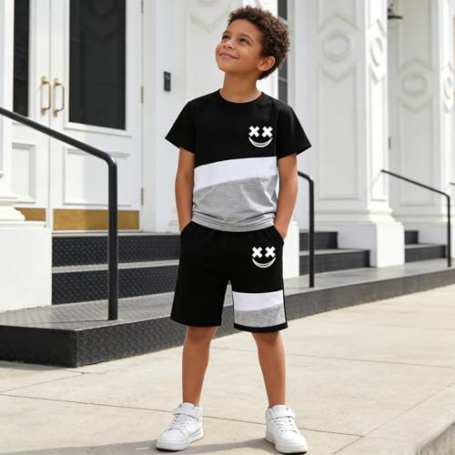 Image of Boys Clothes 2 Piece Size 6-13Y Short Sleeve T-Shirt & Shorts Set Casual Kids Boys Spring Summer Outfits