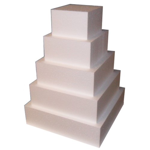 Shape Innovation - Square 4" Cake Dummy set - Set Of 5, Each 4" High By 8", 10", 12", 14", 16" Square - Perfect for wedding cakes, birthday cakes, display cakes, window displays, parties