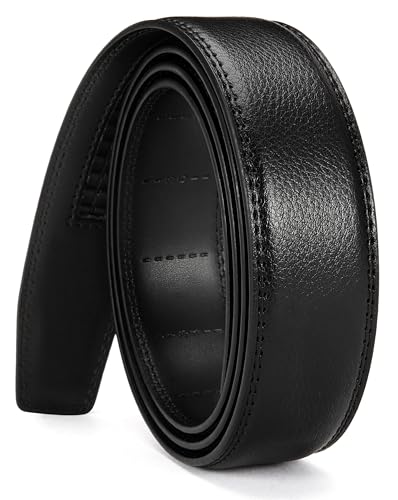 Image of Chaoren Leather Ratchet Belt 2 Pack Dress with Click Sliding Buckle 1 3 /8 inch in Gift Set Box - Adjustable Trim to Fit