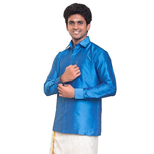 Image of THANGAMAGAN Men's Regular Fit Shirt (TF0050140DOBL Blue 40)