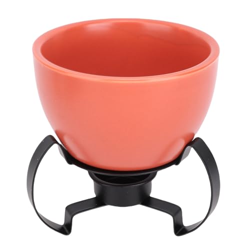 Phefop Cheese Fondue Pot Set, European Style Ceramic Fondue Pot with Hand Painted Art Detachable Metal Stand for Melting Cheese Chocolate Desserts Dinner Parties (Orange)